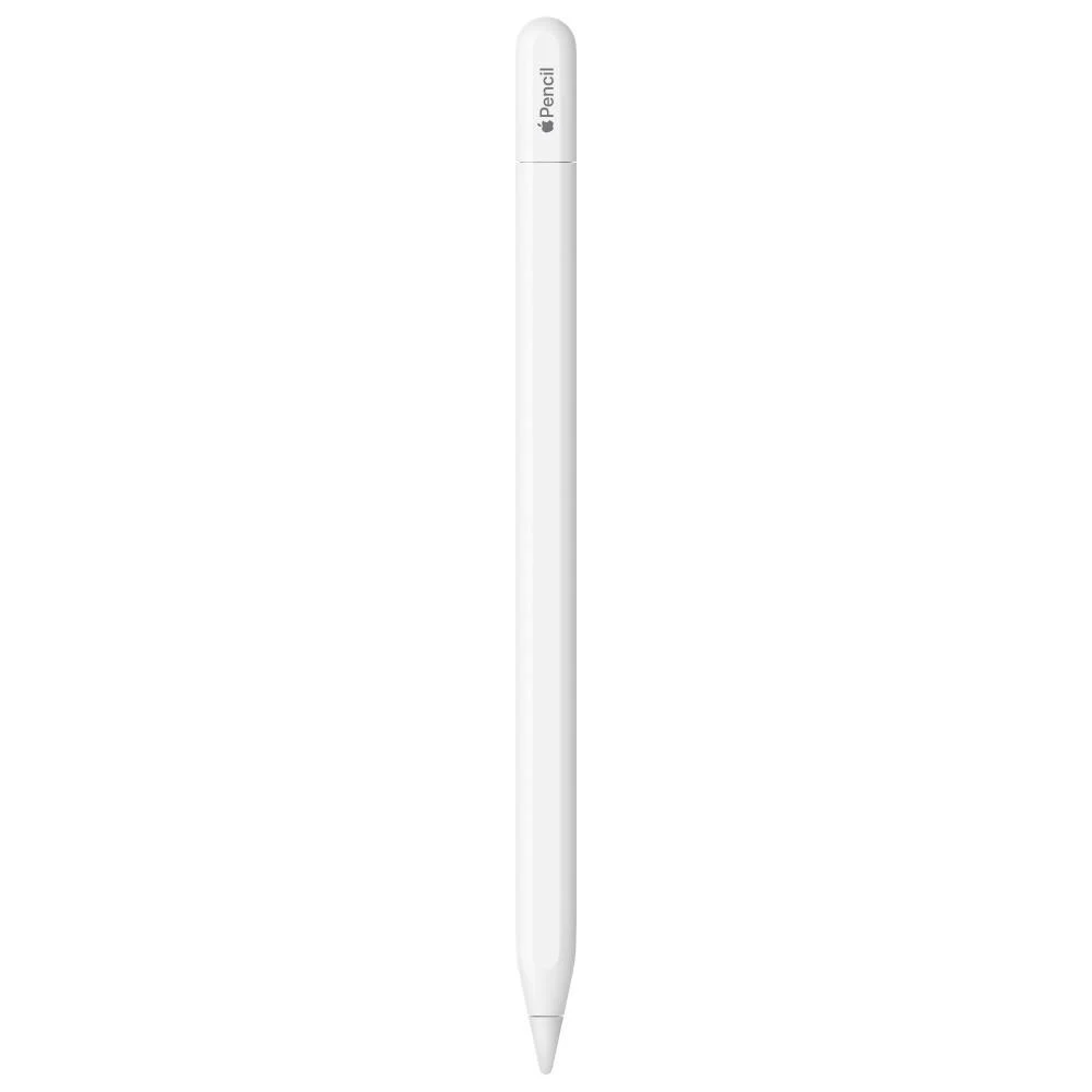 Weißer Apple Pencil. Der Stift ist zylindrisch und hat ein einfaches Design. Er ist vor weißem Hintergrund.