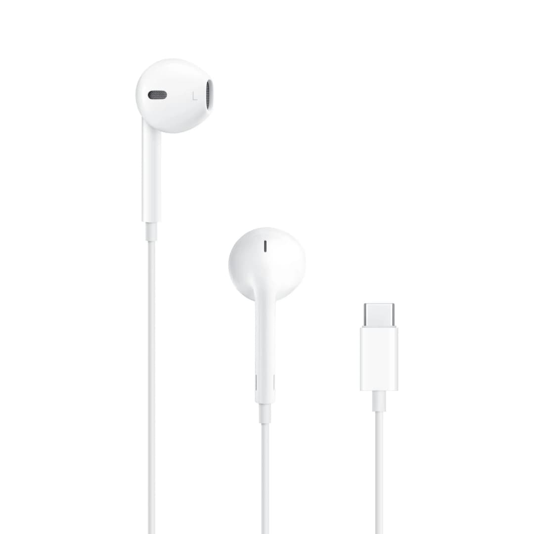 Weiße Apple Kopfhörer mit Lightning-Anschluss.