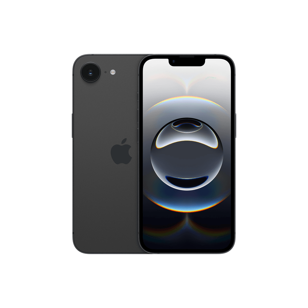 Zwei Smartphones, eines zeigt den Bildschirm und das andere die Rückseite mit Apple-Logo.