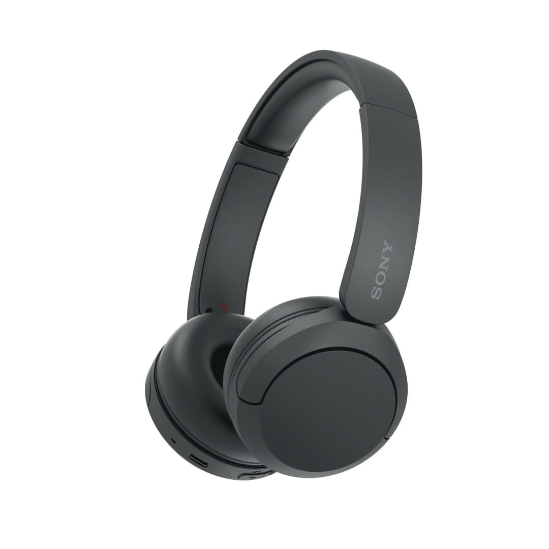 Schwarze Sony-Kopfhörer mit gebogenem Kopfbügel und Ohrmuscheln.
