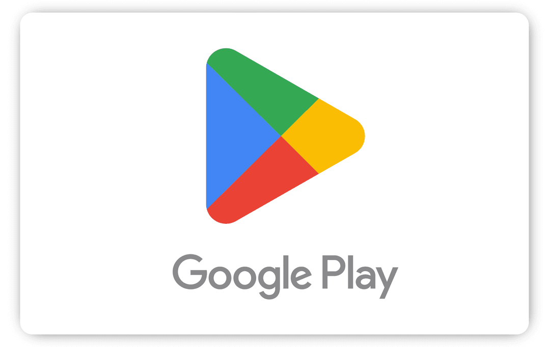 Google Play Logo: Ein farbenfrohes Dreieck mit roten, gelben, grünen und blauen Segmenten mit Text "Google Play".