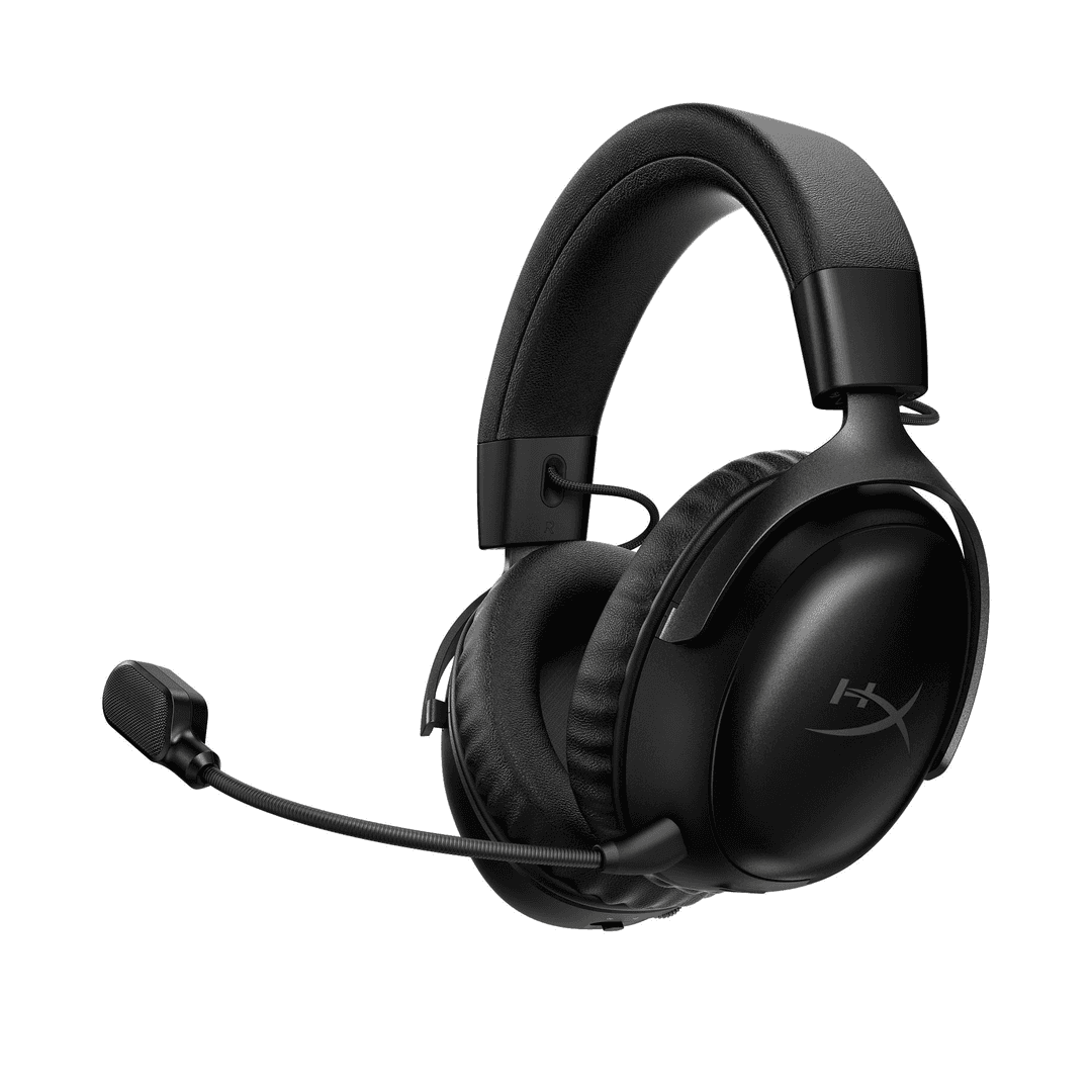 Schwarzes HyperX Gaming-Headset mit Mikrofon. Das Headset befindet sich auf weißem Hintergrund.