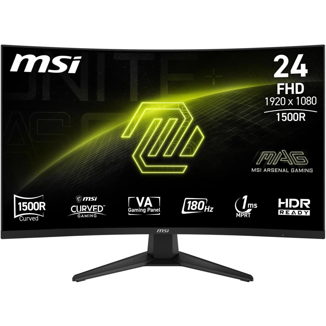 MSI Gaming-Monitor, gebogen, 24 Zoll. Anzeige der Spezifikationen, HDR-fähig und andere Funktionen.