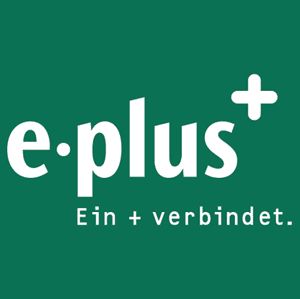 Logo von e-plus mit dem Slogan 'Ein + verbindet.'