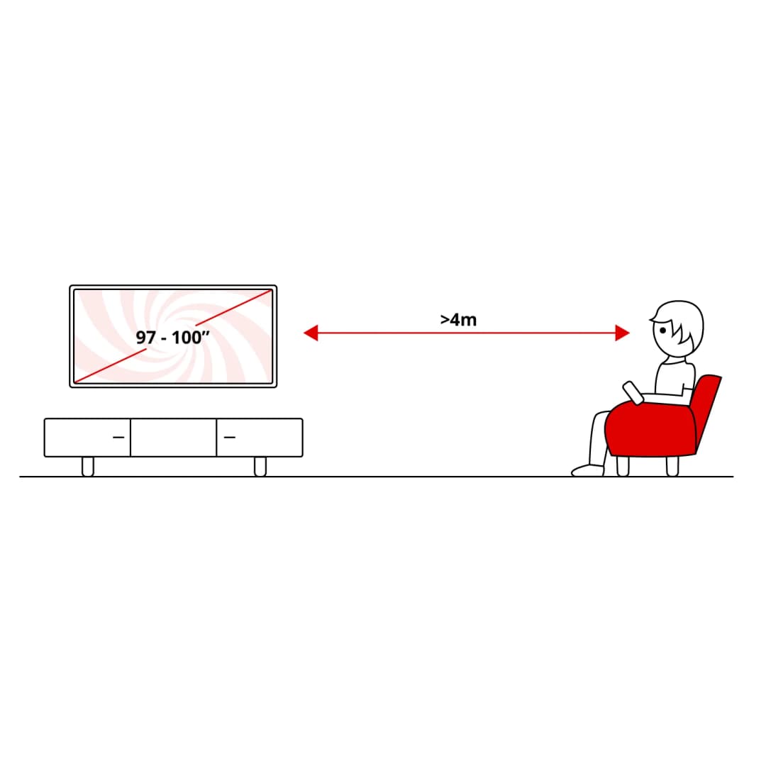 Ein Mann sitzt auf einem roten Sessel und schaut auf einen Fernseher.