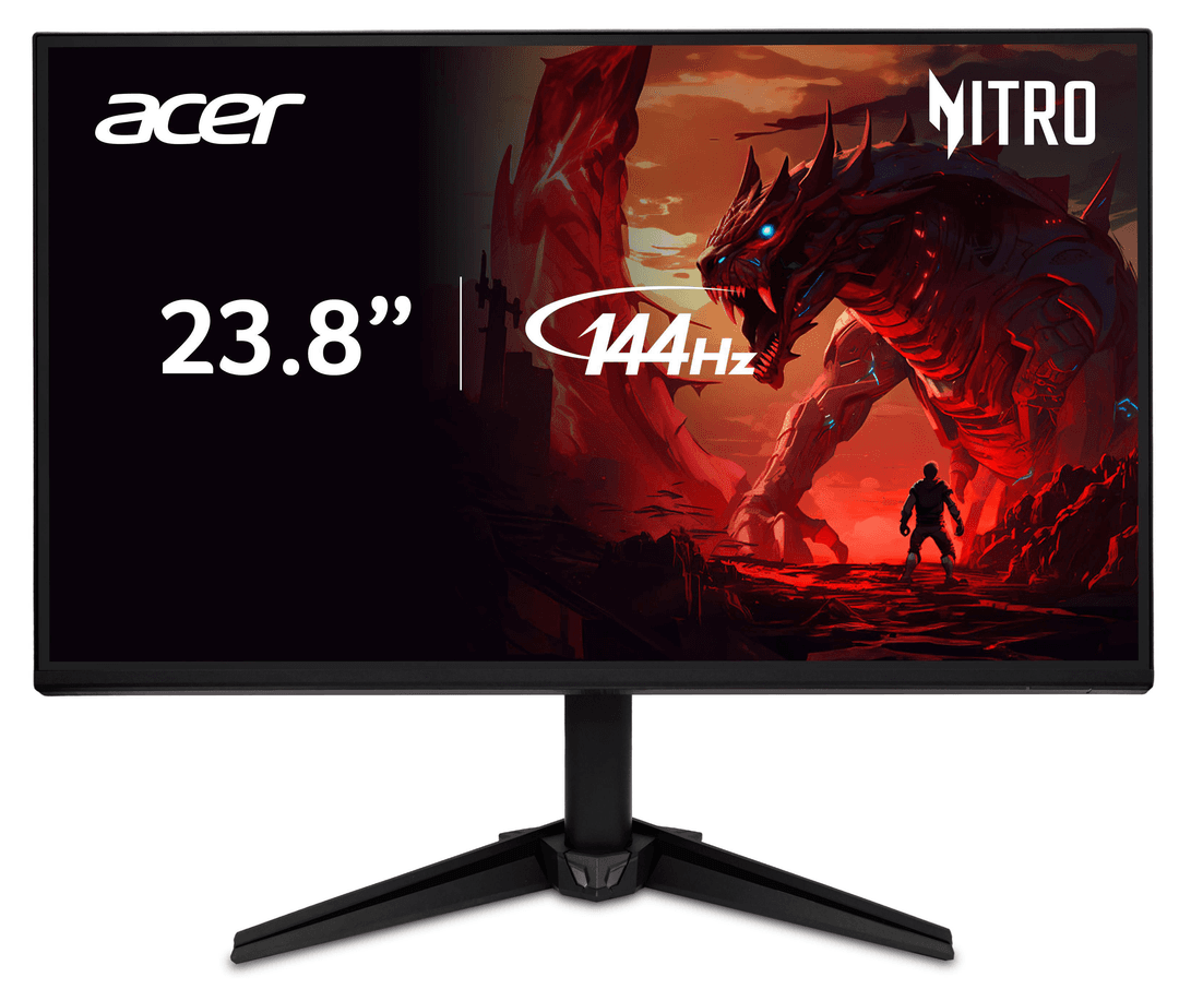 Acer 23.8" 144Hz Monitor mit einem roten Drachen und Krieger.