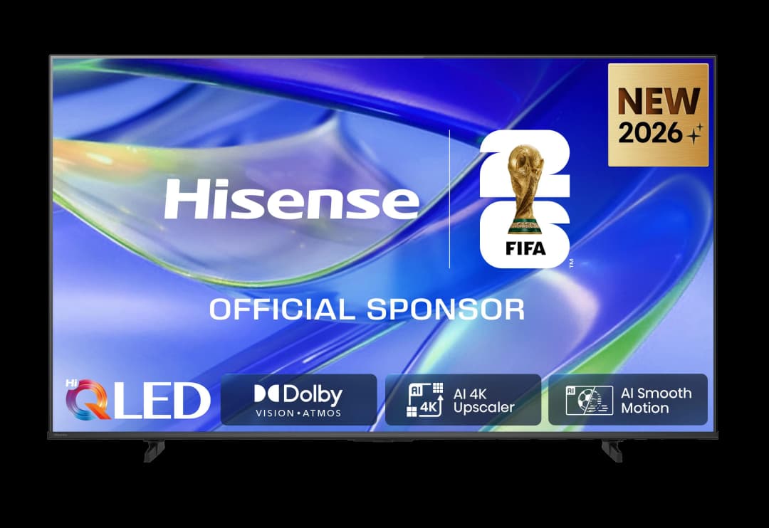 Hisense QLED TV mit FIFA-Logo, "OFFICIAL SPONSOR" und "NEW 2026+"