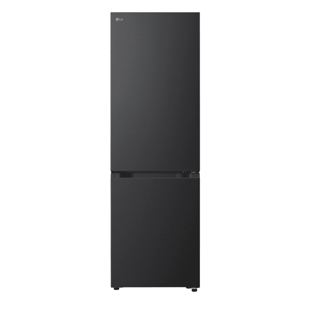 Schwarzer LG Kühlschrank mit zwei Türen, oben und unten.