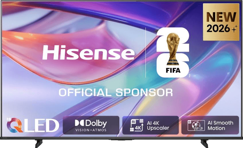 Hisense QLED TV mit FIFA WM-Logo, neu 2026, Dolby Vision, 4K Upscaler.