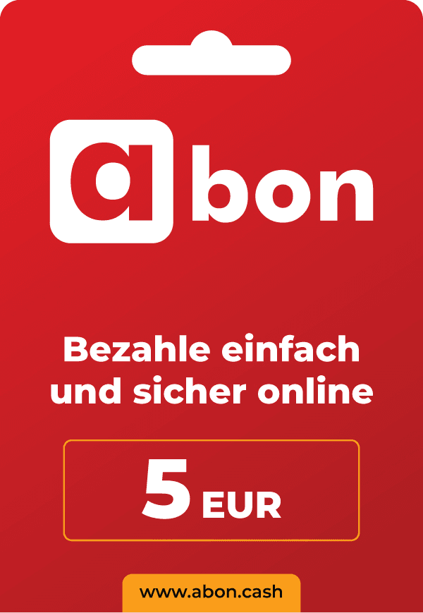 Rote Karte mit weißem 'a bon'-Logo, 5 EUR Wert und Website.
